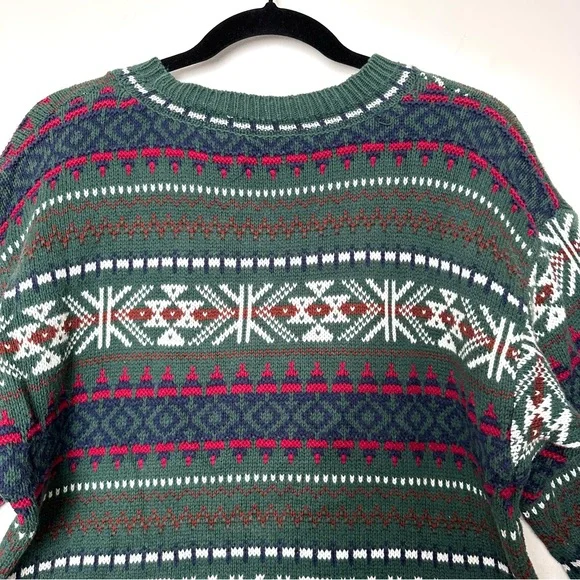 Vintage Cottagecore Cotton Ginny Cotton Forest Green Fair Isle Cozycore Sweater - Picture 7 of 9